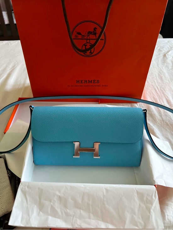 Hermes Handbags - Hermes Blue Celeste Constance Crossbody Wallet Bag - Authentic